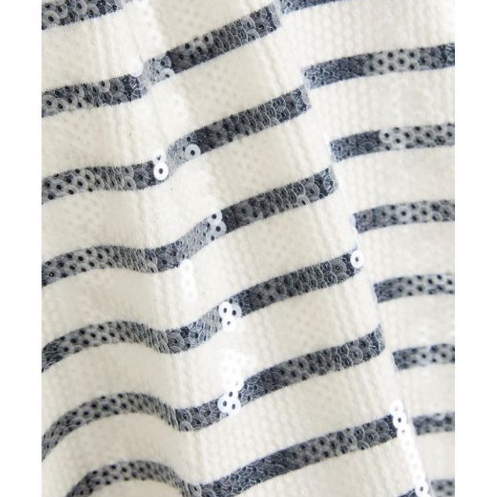 FRAME $398 Sequin Crewneck Sweater - White & Navy - Picture 5 of 6